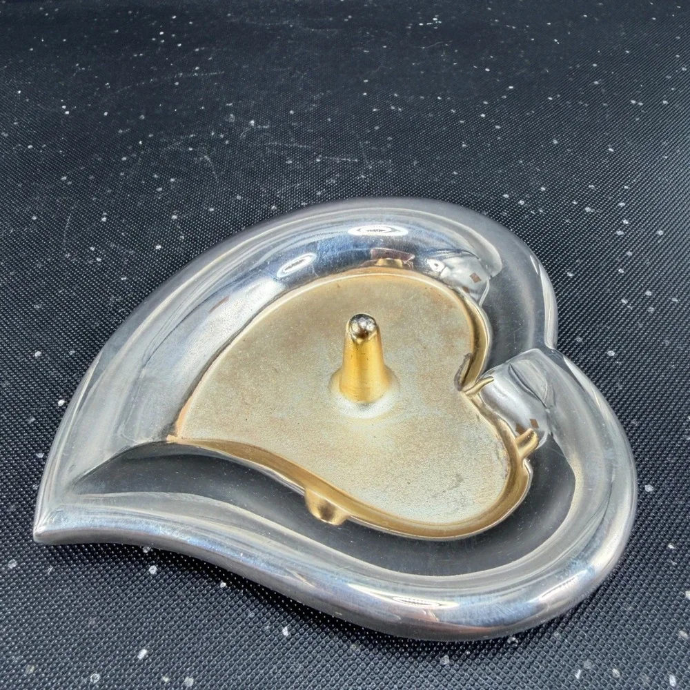 Lenox Heart Shaped Ring Holder Silver Gold Tone Metal Jewelry Trinket Dish 4in